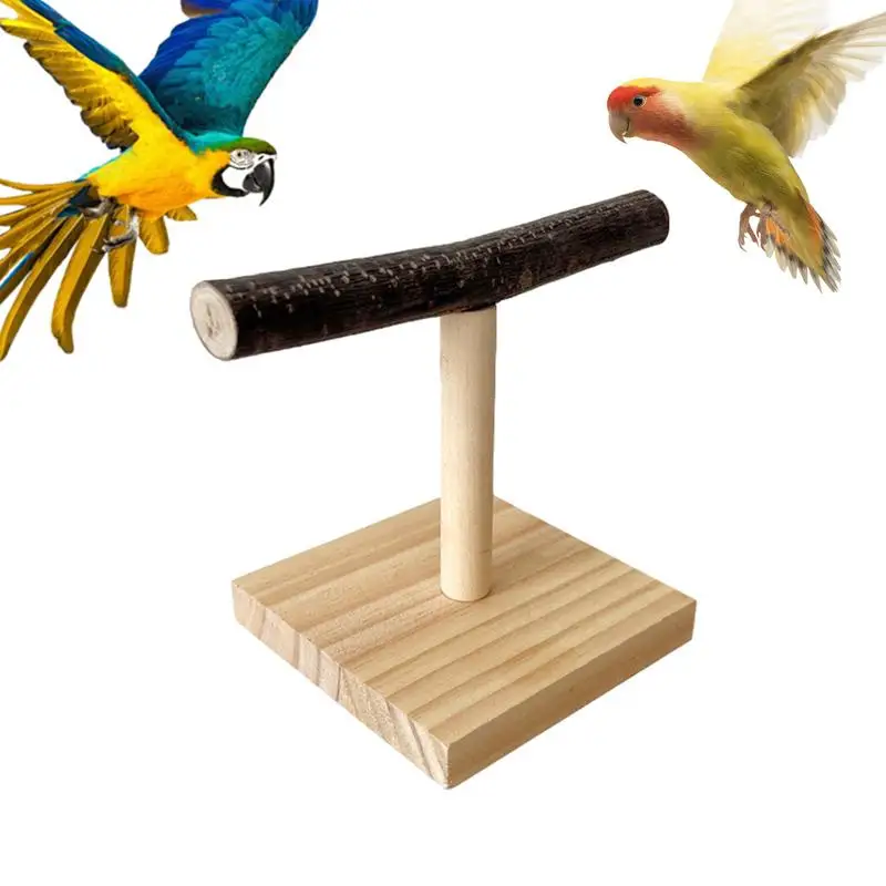 Wood Parrot T Perch Parrot Training Perch bird stand bird cage accessories For Finch Conures Parakeets Cockatiels