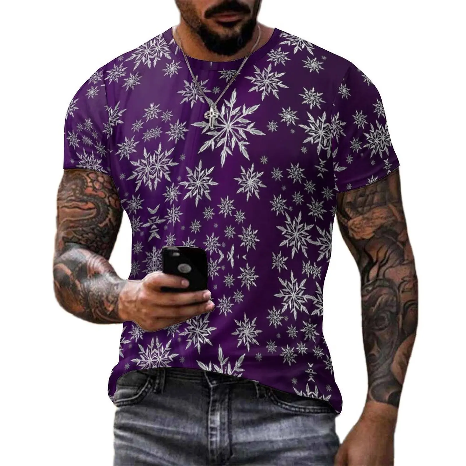 Original T-Shirt Sparkly Snowflake T-Shirts Christmas Fun Basic Novelty Tee Shirt For Mens Short Sleeve Graphic Oversized Tops