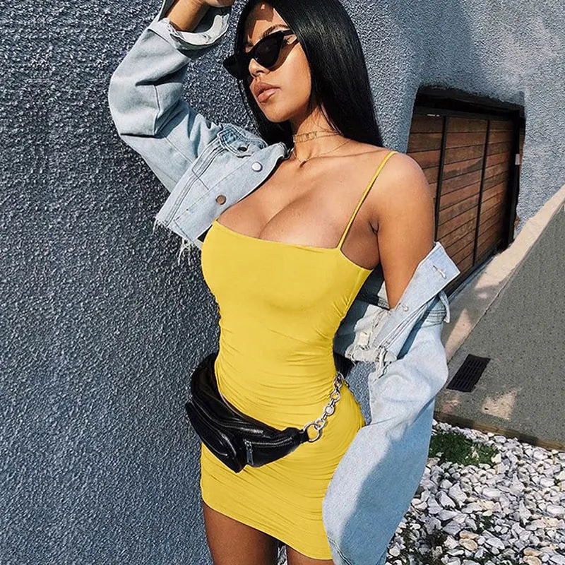 Letnia seksowna czarna sukienka damska Streetwear bez rękawów, bez pleców, solidny pasek Spaghetti Bodycon Casual Clubwear eleganckie sukienki imprezowe — zdjęcie 7