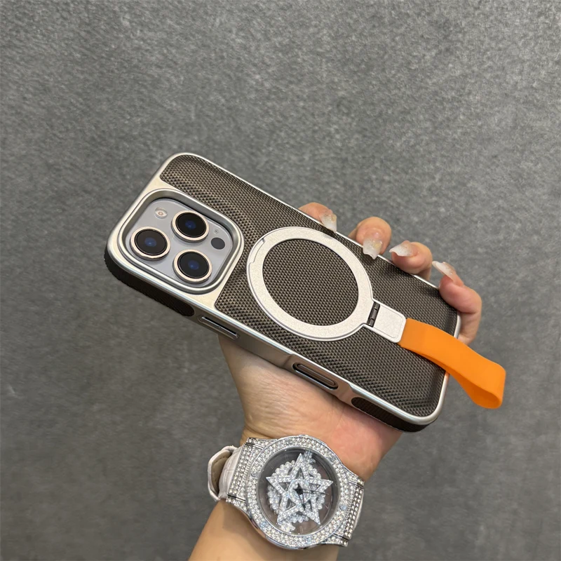 

Креативный металлический держатель с кольцом MagSafe, чехол для телефона iPhone 16, 16 pro max, 15 Pro, 14, 13, магнитный чехол для беспроводной зарядки с защитой от падения, чехол для ПК