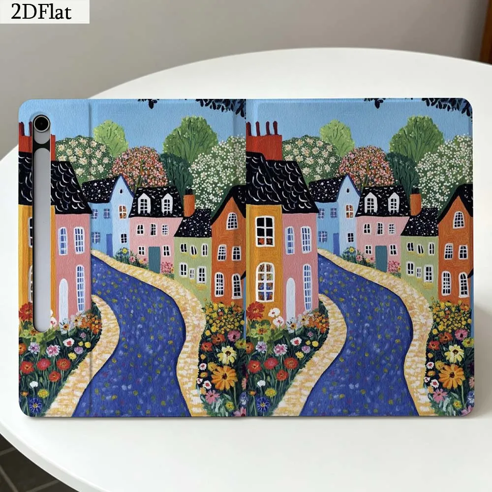 Cartoon Colorful Houses Street For Samsung Galaxy Tab S11 S10 S9 S8 S7 S6 A11 A10.1 A9 A8 A7 Ultra FE Plus Soft Tablet Case Gift
