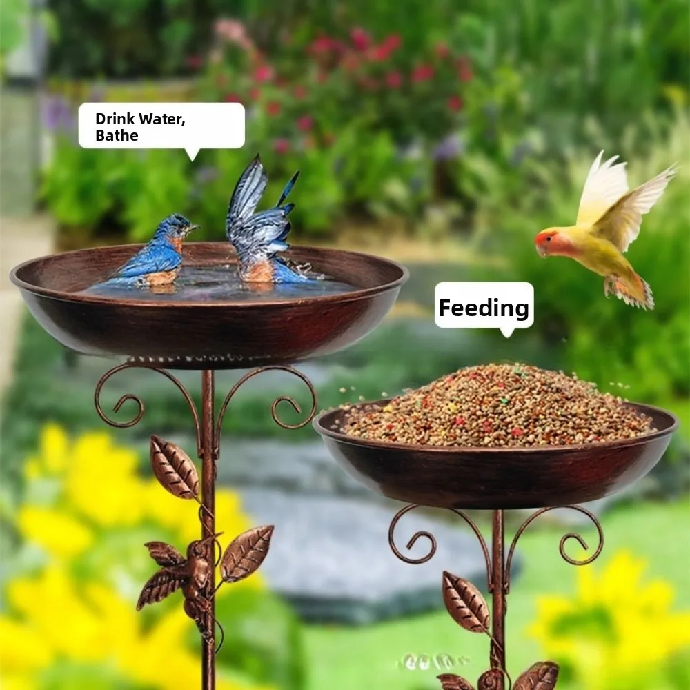 Iron Garden Birdbath Vintage Large Capacity Bird Feeding Dish Sturdy Multi Functional Bird Water Bowl Hummingbird