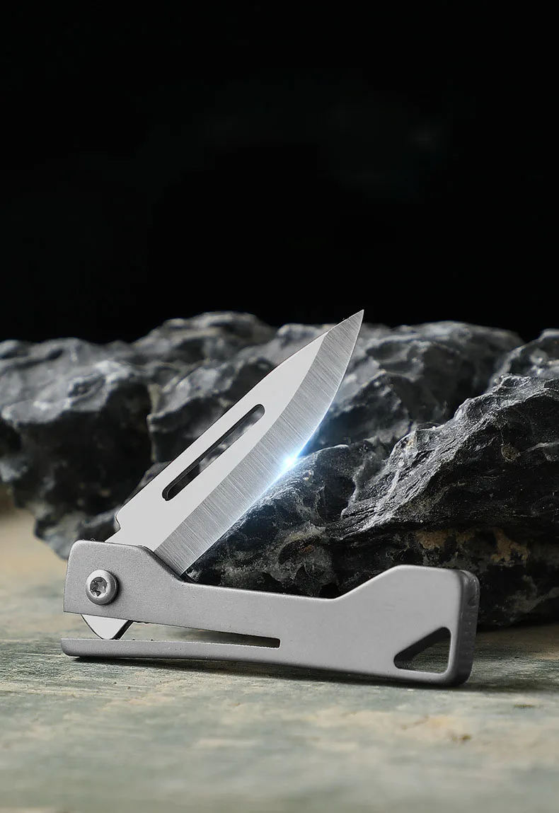 EDC titanium alloy folding knife, mini key chain pocket knife, unpack delivery knife, fruit knife, portable pocket folding knife