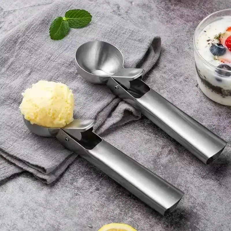

2PCS Silver Stainless Steel Dual-purpose Ice Cream Scoop Ice Cream Scooper Multifunctional Fruit Scoop Kitchen Supplies