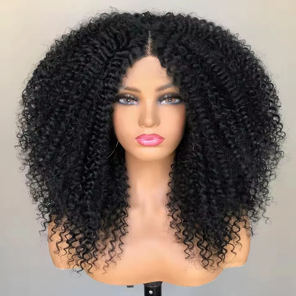 300% Density Afro Kinky Curly Synthetic Wigs 13x4x1 HD Lace Front Wigs for Black Women Afro Curly Wig Glueless Wigs Pre Plucked