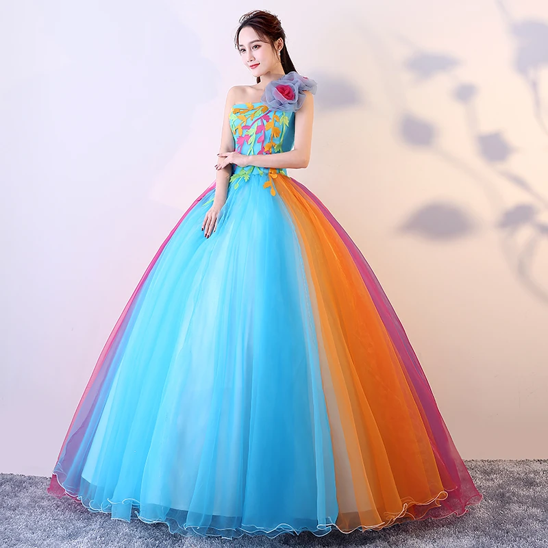 Mode Ein-schulter Candy Farbe Quinceanera Kleid Ärmelloses Party Kleider Mit EINER Großen Blume Boden-länge Vestido De debütantin