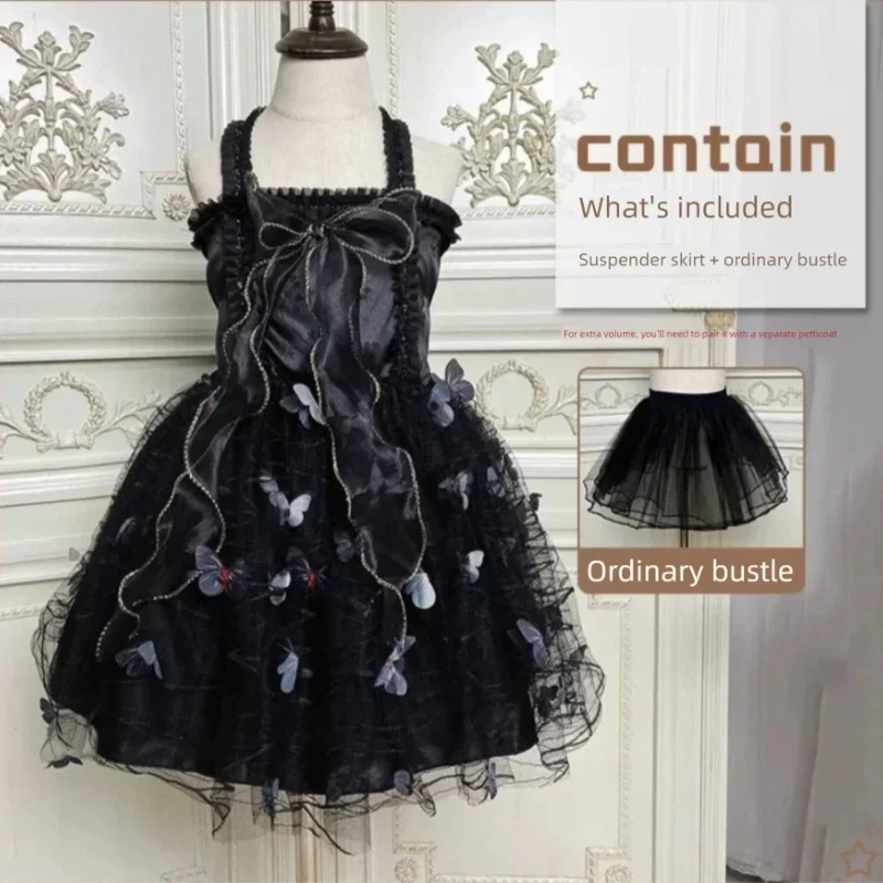 

2025 Halloween Girl Butterfly Fairy Dress Kids Princess Party Costume Black crown elf witch dress halloween costume for children