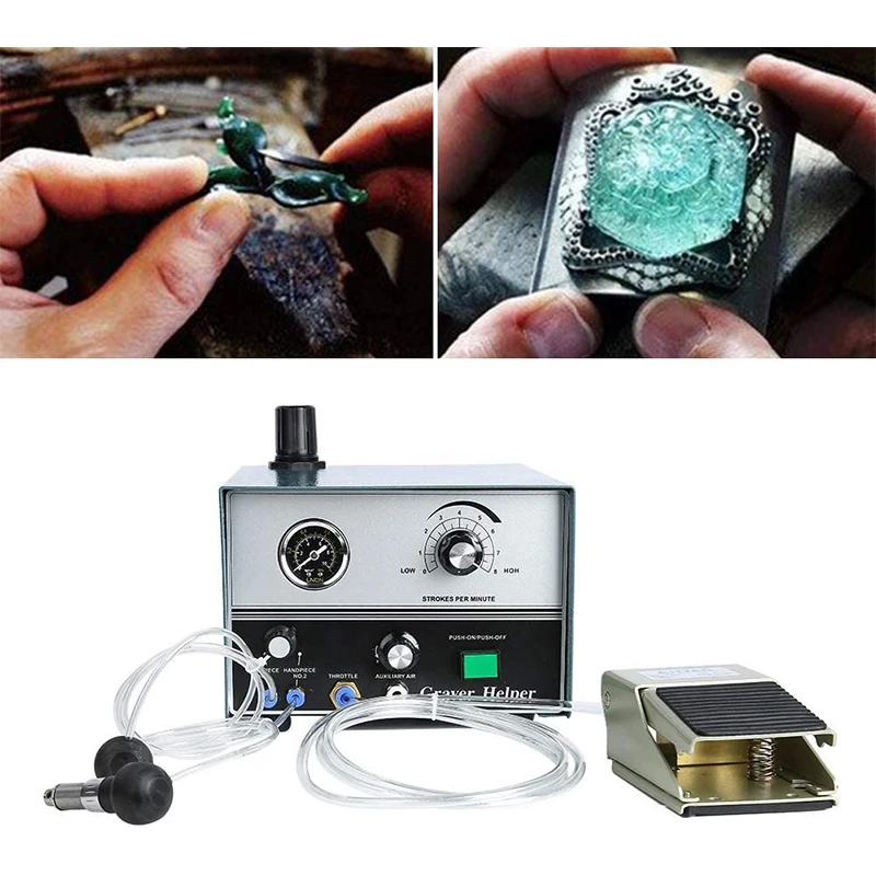 

Dual Head Pneumatic Jewelry Engraver HH-E04 Adjustable Jewelry Making Engraving Machine Stone Setting Graver Mate
