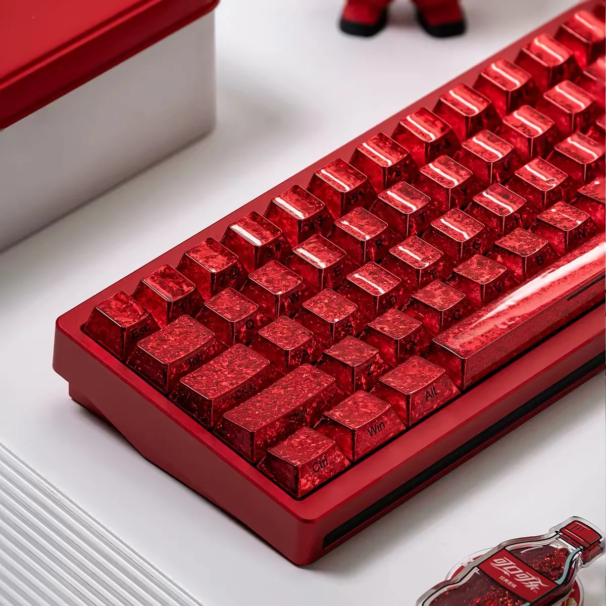 Frost Silver/Gold/Red Icicle Cracked Metal Paint Side-Engraved Keycaps, 87 Keys.