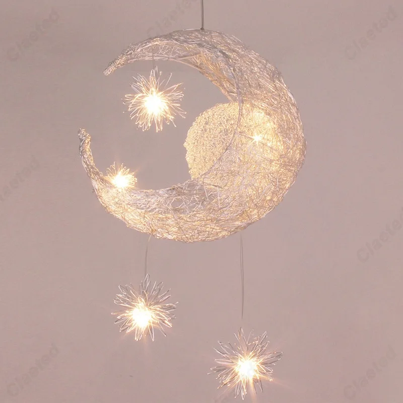 Nordic Moon-shaped LED Pendant Light Ceiling Hanging Lamp for Bedroom Bedside Living Room  Kids Room Home Decorative Lighting