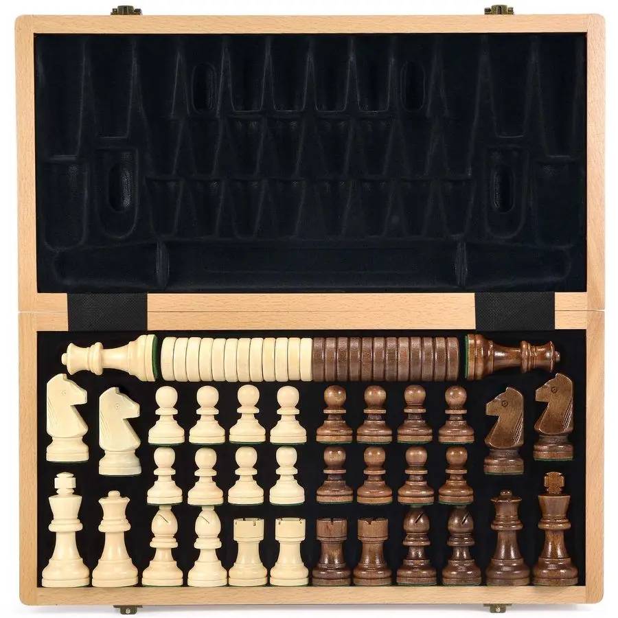 

15 Inches Wooden Chess amp Checkers Set with Upgraded Weighted Chess Pieces 2 Extra Queen 24 Cherkers Pieces Instruction Chessme