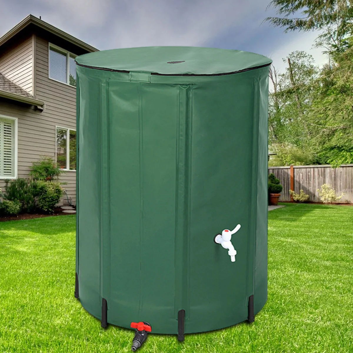

Foldable Rain Barrel Green Folding for Garden Lawn Water Storage Tank Versatile Portable with Spigot Water Collection Container