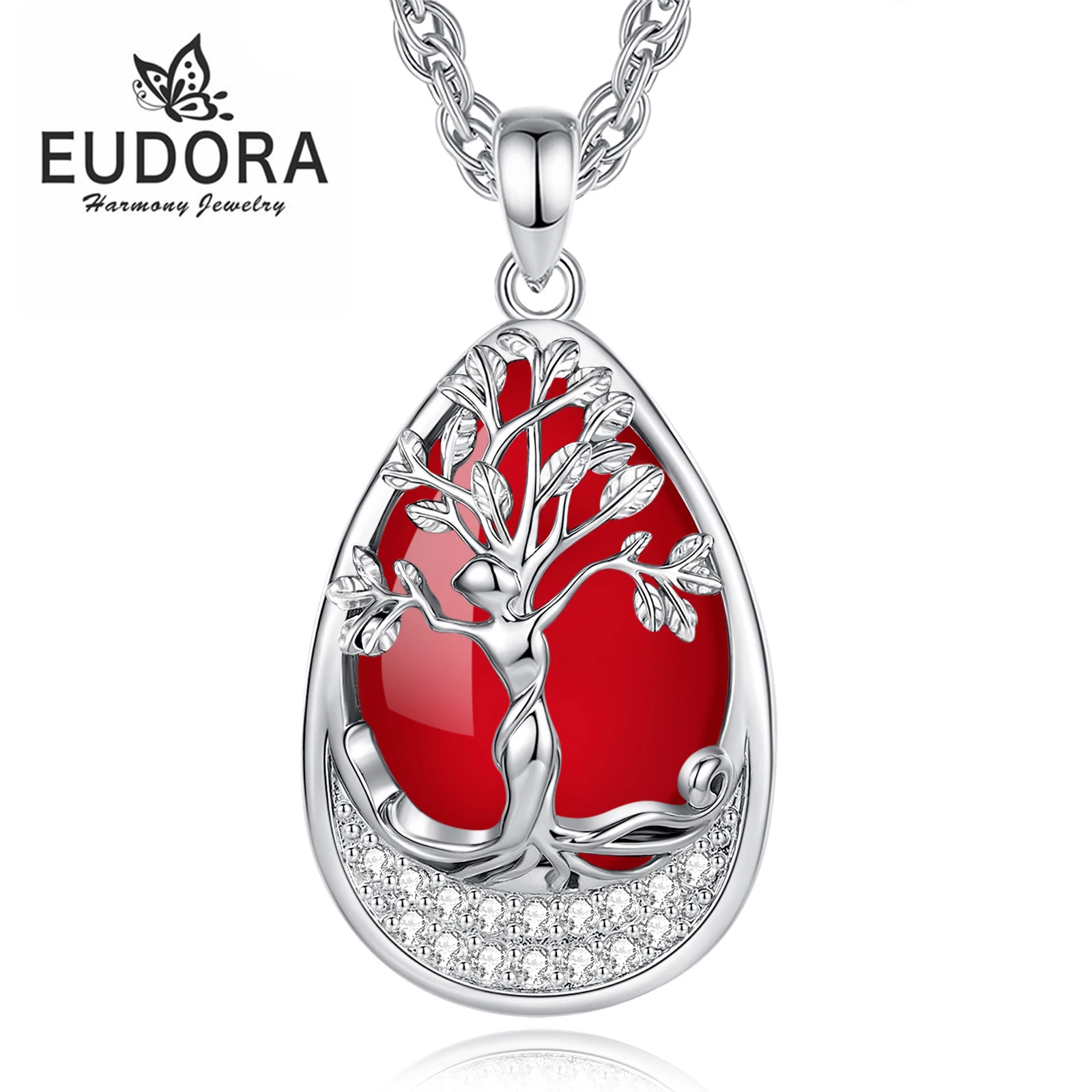 Eudora Carnelian Tree of Life Goddess Necklace Healing Stone Crystal Pendant Spiritual Jewelry Mother’s Day Gift for Women Mom