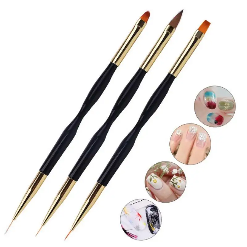 New 3Pcs Tips Ultra-thin Line Drawing Pen Nail Art Liner Brush Set French Stripe Dual End UV Gel Painting Brushes Manicure Tools