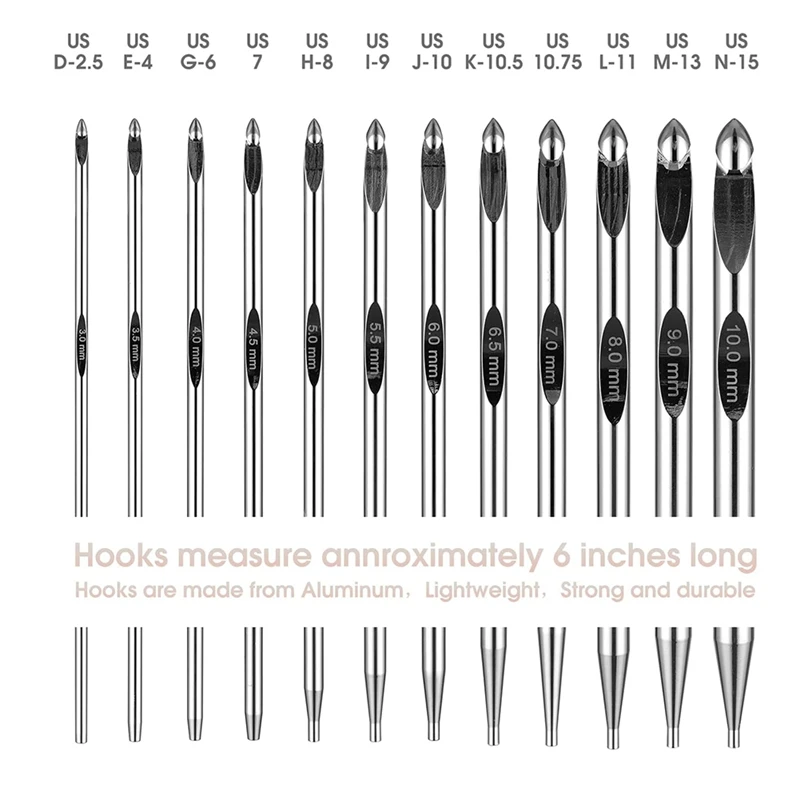 

Набор тунисных крючков для вязания крючком с кабелем, 6-дюймовые алюминиевые сменные крючки, набор длинных крючков 3–10 мм-A63M