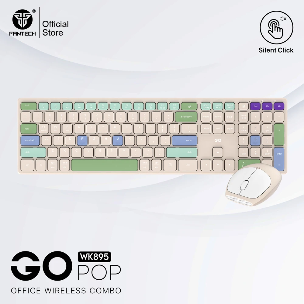 

FANTECH GO POP WK895 Keyboard Mouse Combo Wireless 2.4G and BT5.0 Silent Click Mouse Keynoard Office Combo for PC Laptop Pad