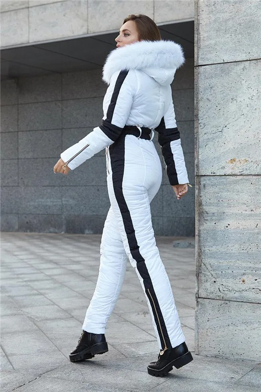 Women's Skiing Suites Winter Outdoor Sports Warm Jumpsuit Waterproof With Removable Collar Outdoor Sports Zipper Ski Suit