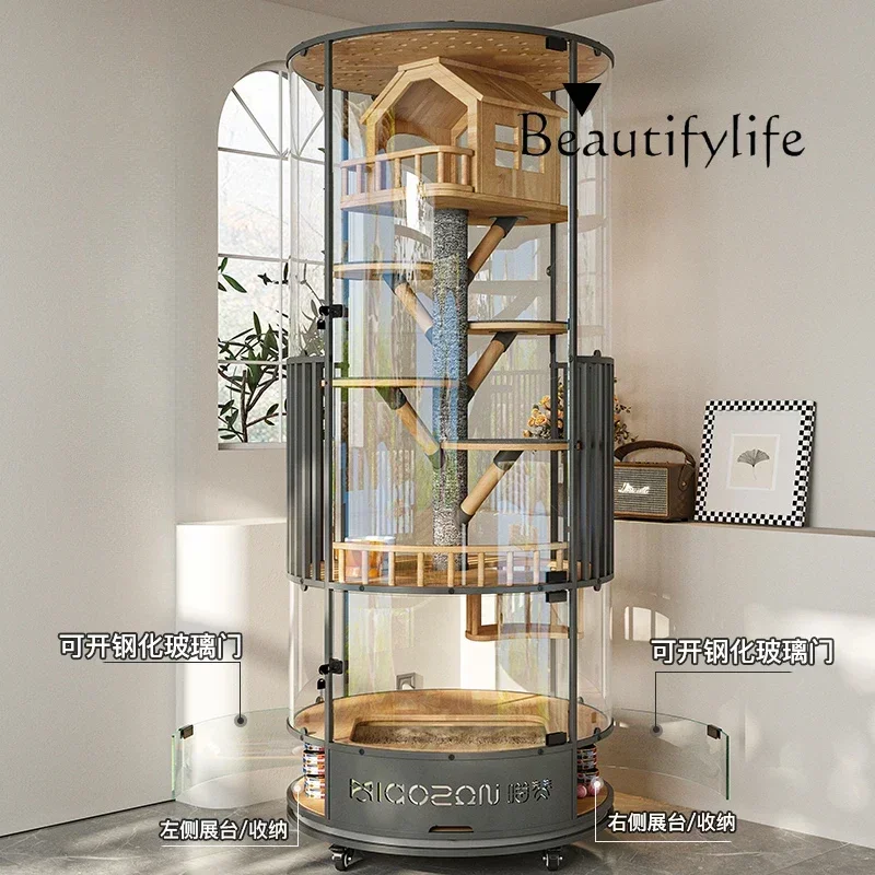 

N Panoramic cat special villa large space luxury glass room cat cage with toilet