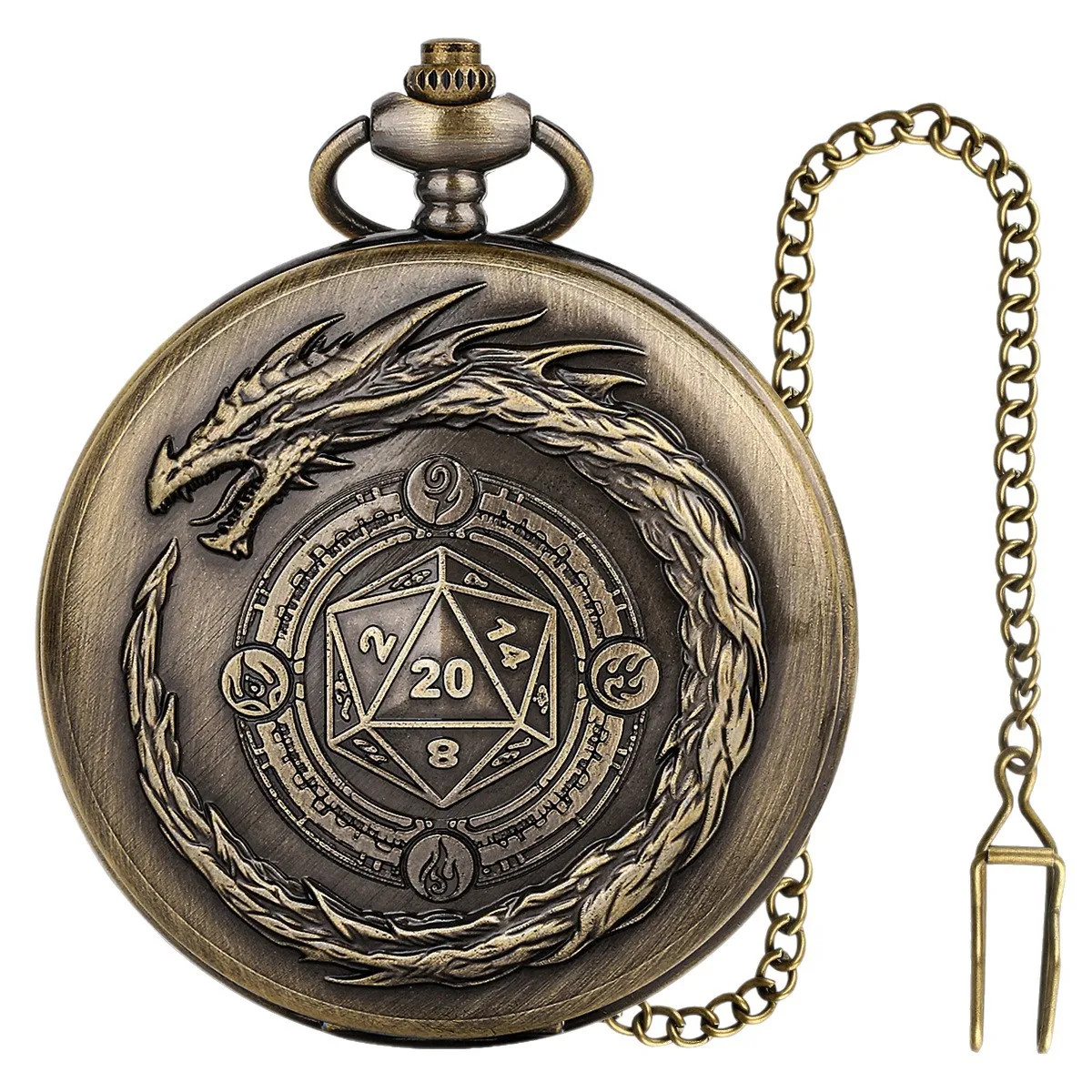 DND Dice Set Large Pocket Watch Case Vintage Relief Dragon Pocket Watch Dice box For Dungeons & Dragons DND Gifts Metal Dice set