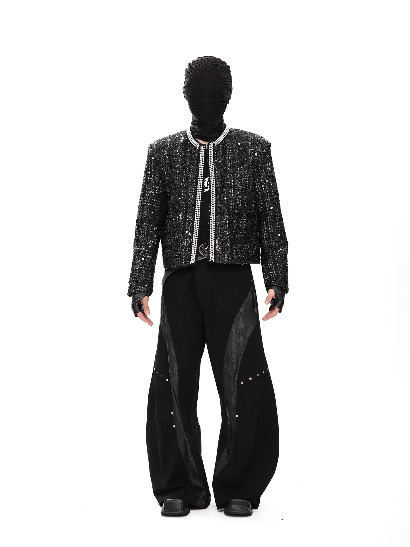 Niche Designer Style Avant-Garde Cardigan Jacket Men's High-Grade Padded Shoulder Collarless