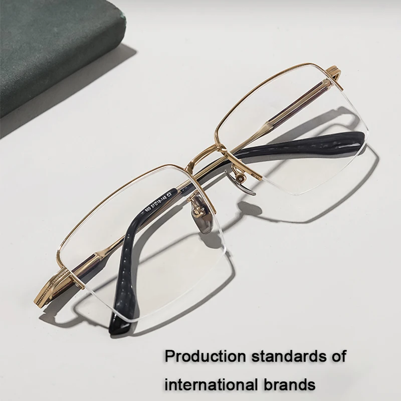 Japan Korea Style Pure Titanium Half Frame Glasses Ultra Light Business Sandalwood Temple Design Frame Men Redwood Eyewear