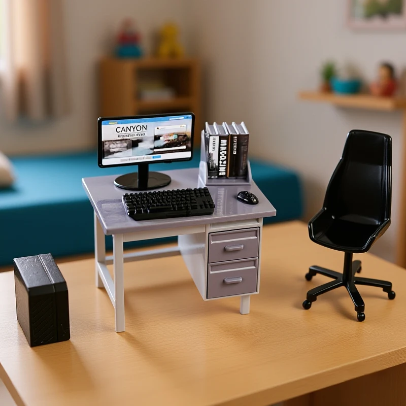 1 Set 1/12 Dollhouse Miniature Computer Keyboard Desk Chair Kit Home Study Room Furniture Decor Micro Scene Props