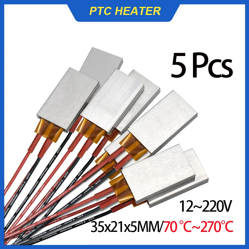 5 Pcs Ceramic PTC Heating Sheet 12V~220V Constant Temperature PTC Heater With Aluminum Shell Electric Heater Accessories 35*21