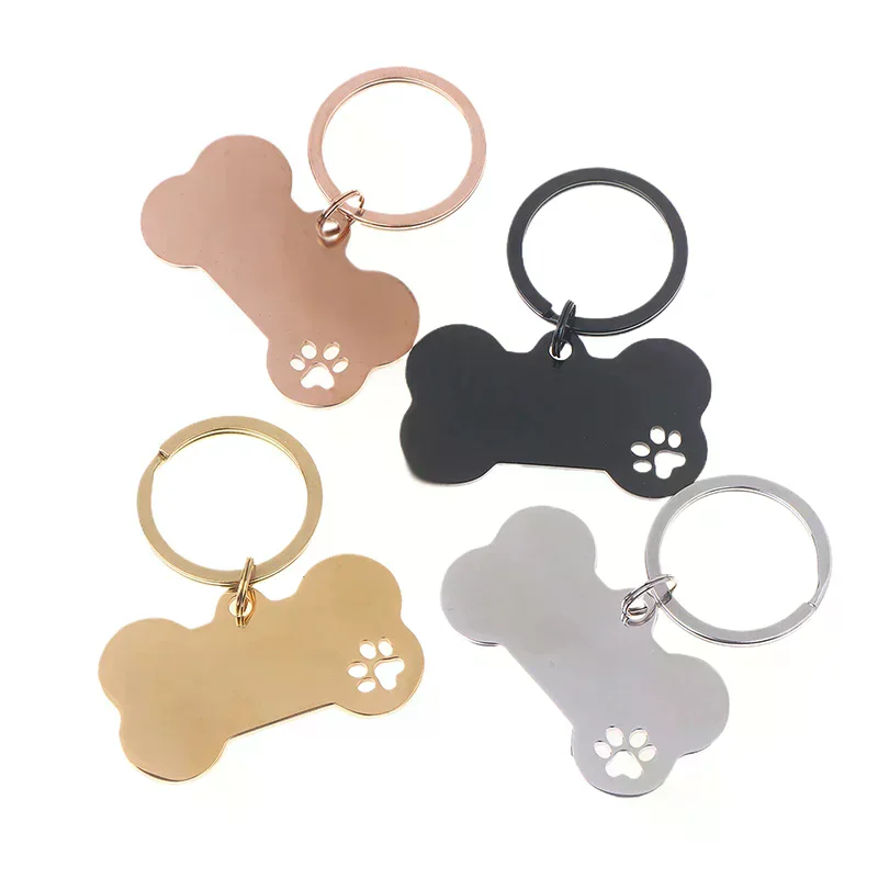 1Pc Abstract Dog Footprint Keychain Name And Text Tags Cat Dog ID Tag Name With Cute Symbols Bone Shaped Pet Nameplate