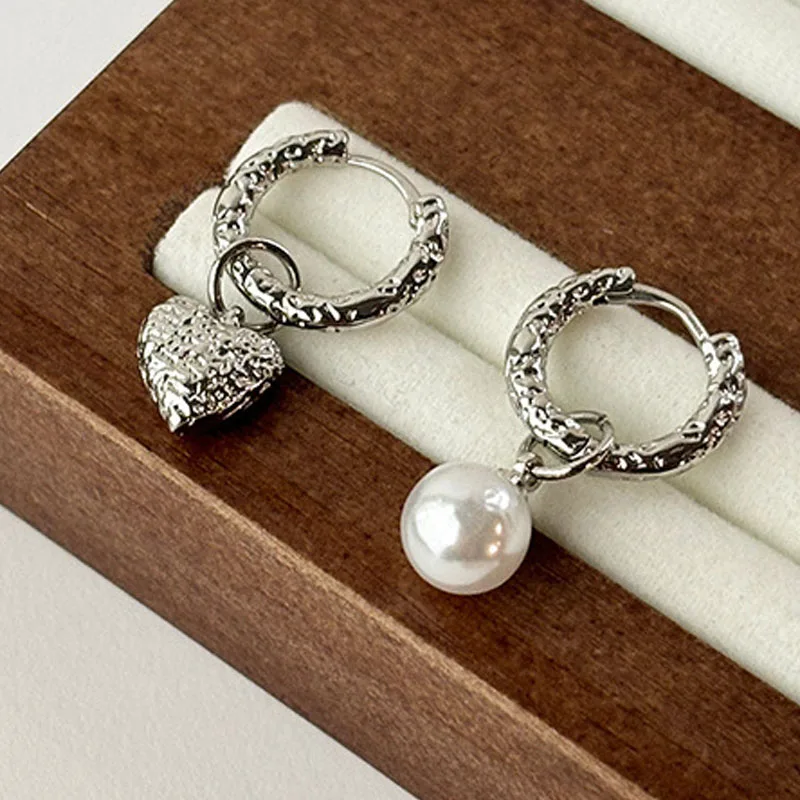 Vintage-Ohrringe aus 925er reinem Silber mit Perlenherz für Damen, Piercing, Hochzeit, luxuriöser, eleganter Schmuck, verhindert Allergien