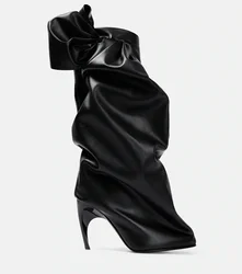 2024New European and American Slim High Heel Mid Length Women's Boots, Fashionable Flower Knee Length Large Size Women's Boots