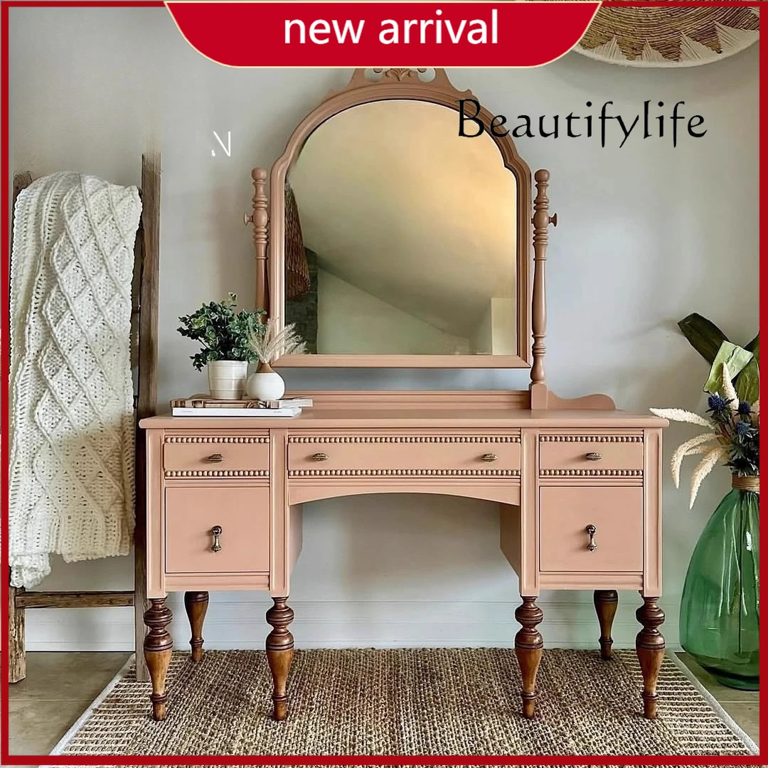 

ZY French Carved Solid Wood Dresser American Small Apartment Bedroom Makeup Table Combination High-end Furniture Customization