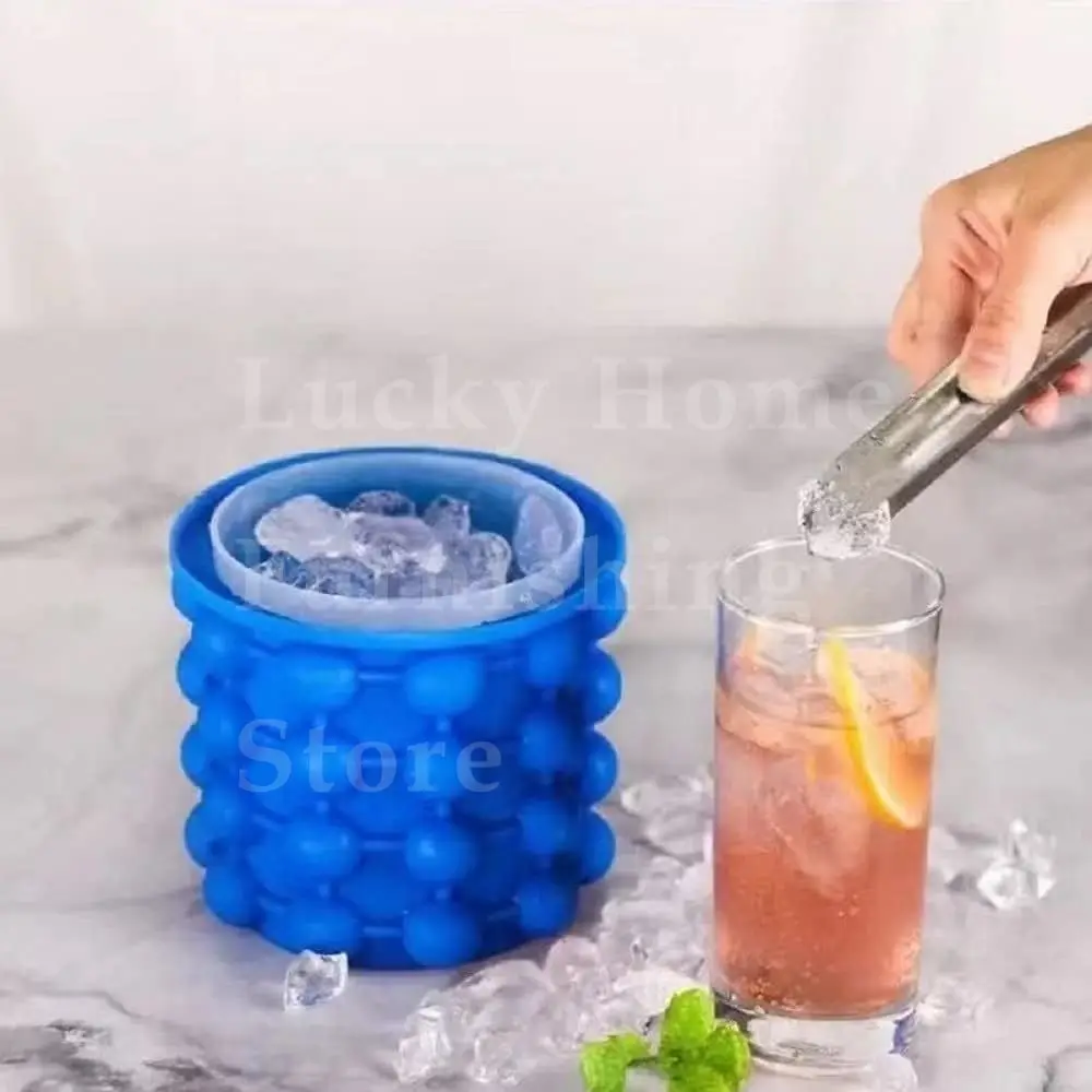 2-in-1 Silicone Ice Bucket & Cube Tray, Portable Freeze Mold for Whiskey Beer, Cabinet Space Saving Bar Home Party Kitchen Tool