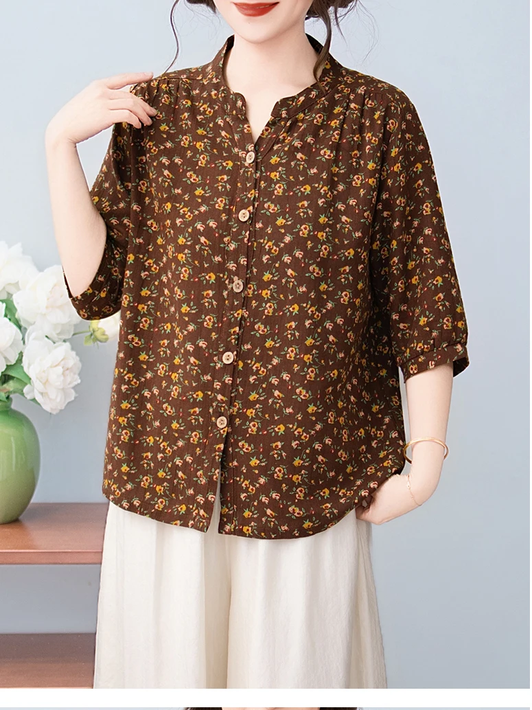 Blumenmuster-Stehkragen-Halbar – Summer Clothing Over 60 Bewertung und Preis