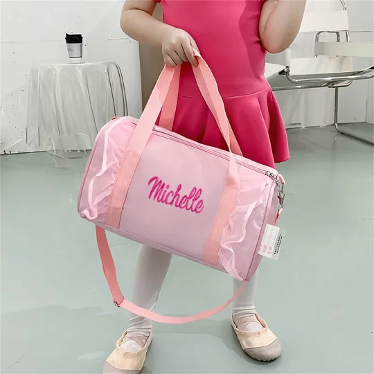 Personalized Kids Dance Bag for Girls Ballerina Bag Pink Lace Duffel for Ballet Class Crossbody Custom Embroidery Ballet Handbag