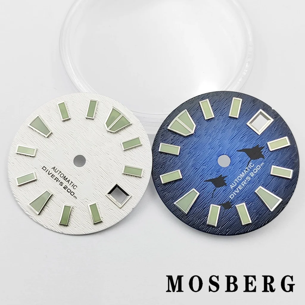 Quadrante dell'orologio NH35 da 29 mm verde sterile luminoso nero/bianco per movimento NH35 NH35A adatto alle 3.0 ore 3,8