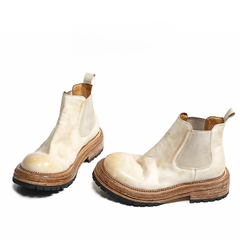 

Handmade Casual Chelsea Boots Men's Commuter Shoes Outdoor Hiking Breathable Thick Sole Slip on Business Ankle Boots Male