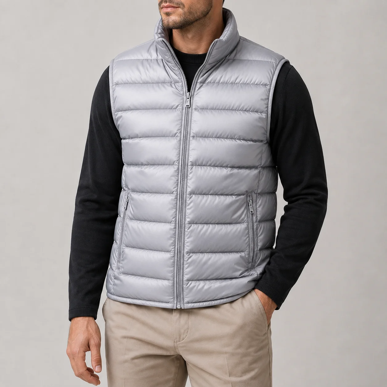 2026 Men's Autumn Winter Sleeveless Vest Ultra Light Cotton Filled Warm Jacket Casual Stand Collar Zip Up Solid Coat Outerwear