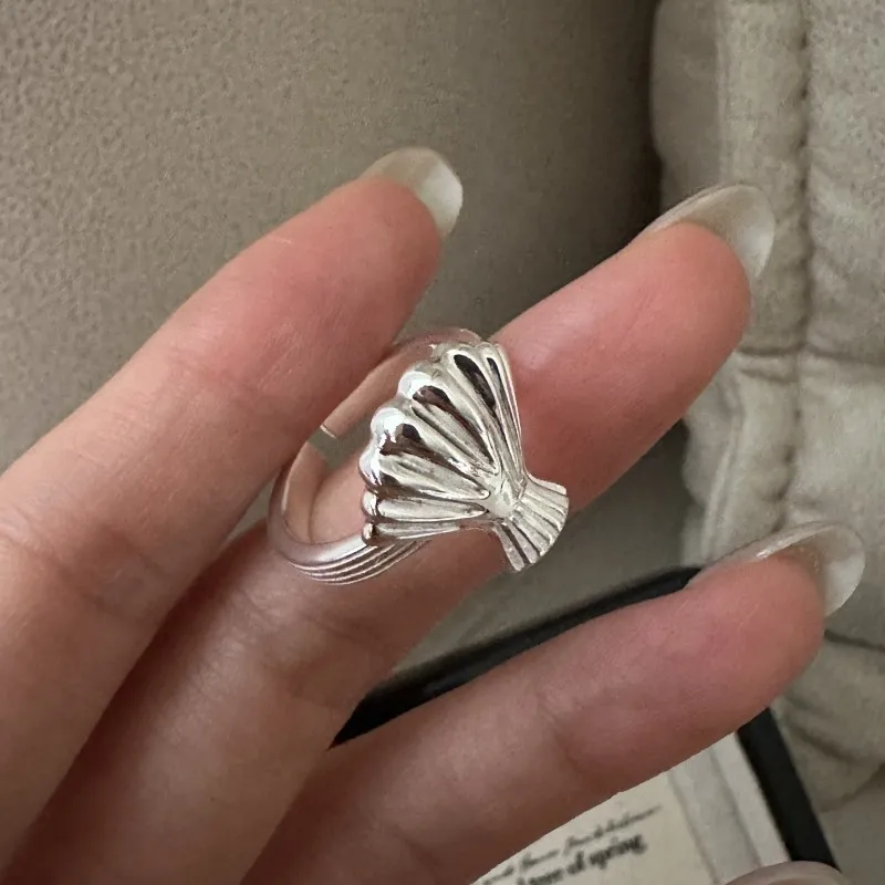 

S925 Sterling Silver Simple Blogger Texture Ring Korean Version of Niche Design Shell Ring for Wedding Engagement Party Gift