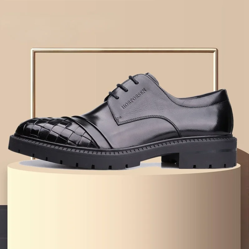 

New Men's Business Dress Shoes Genuine Leather Thick Sole Casual Derby Shoes Wedding Men's Shoes