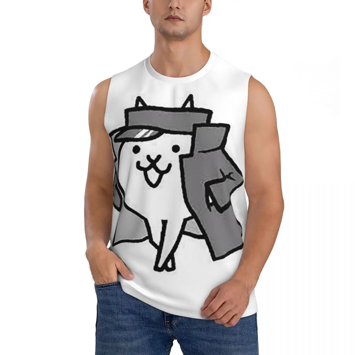 Gato Jotaro Battle Cats Men Sleeveless Tank Tops Quick Dry Breathable Gym Fitness Running Summer Casual Sport Vest