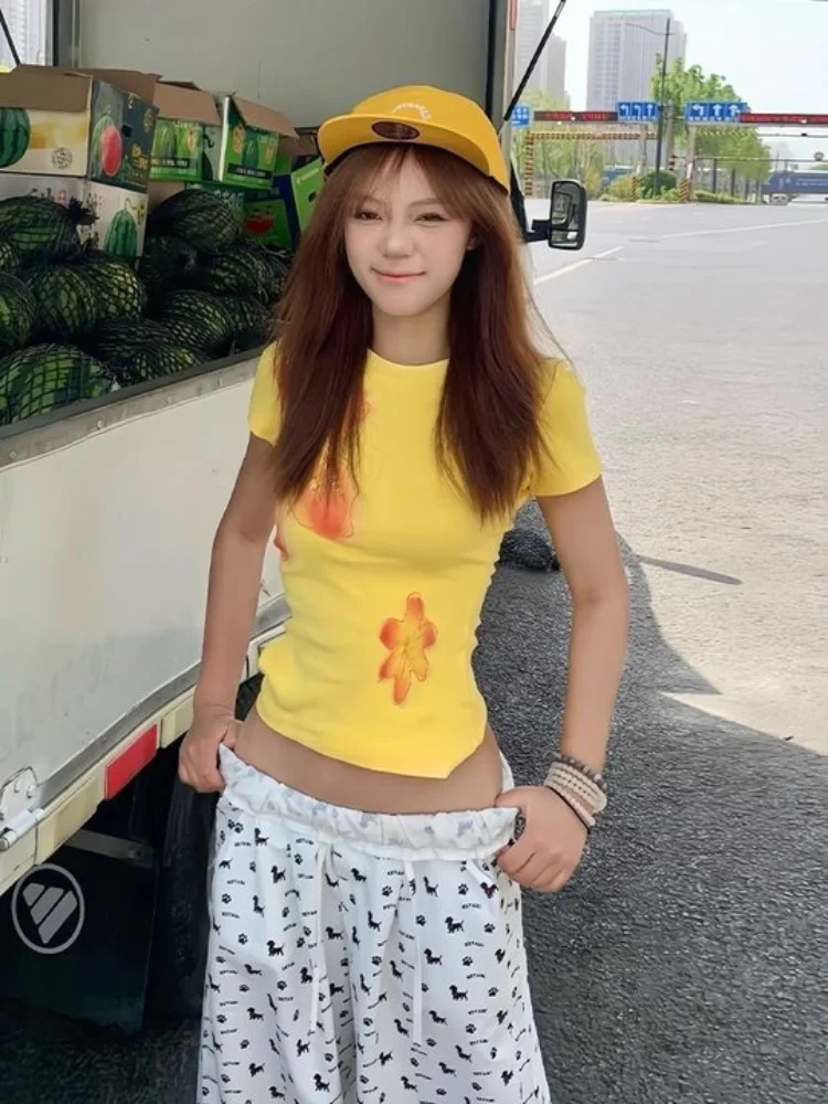 アメリカンスタイル半袖Tシャツ新しい夏スリムフィットプリントデザイン痩身ショートスタイルスパイシーガール着用レディーストップ