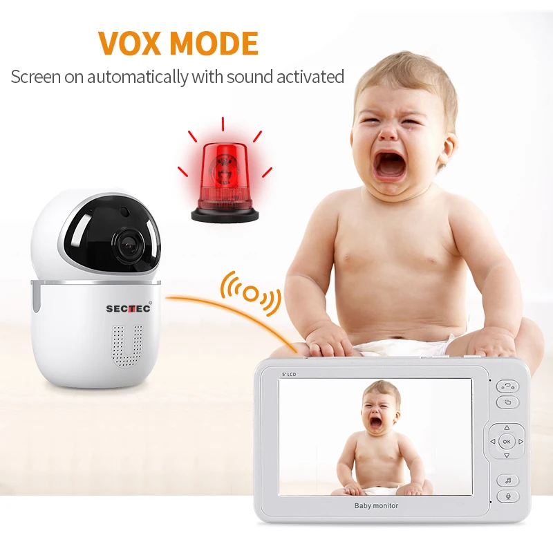 SECTEC New Model 5.0 inch LCD Display Baby Monitor Wireless Video With Digital Camera Baby Monitor