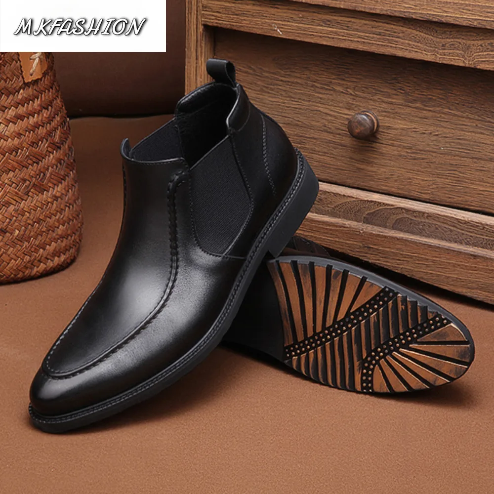 Fashion Comfort Ankle Boots Men Soft Leather Rubber Sole Winter Warm Fur Lined Slip on Boots