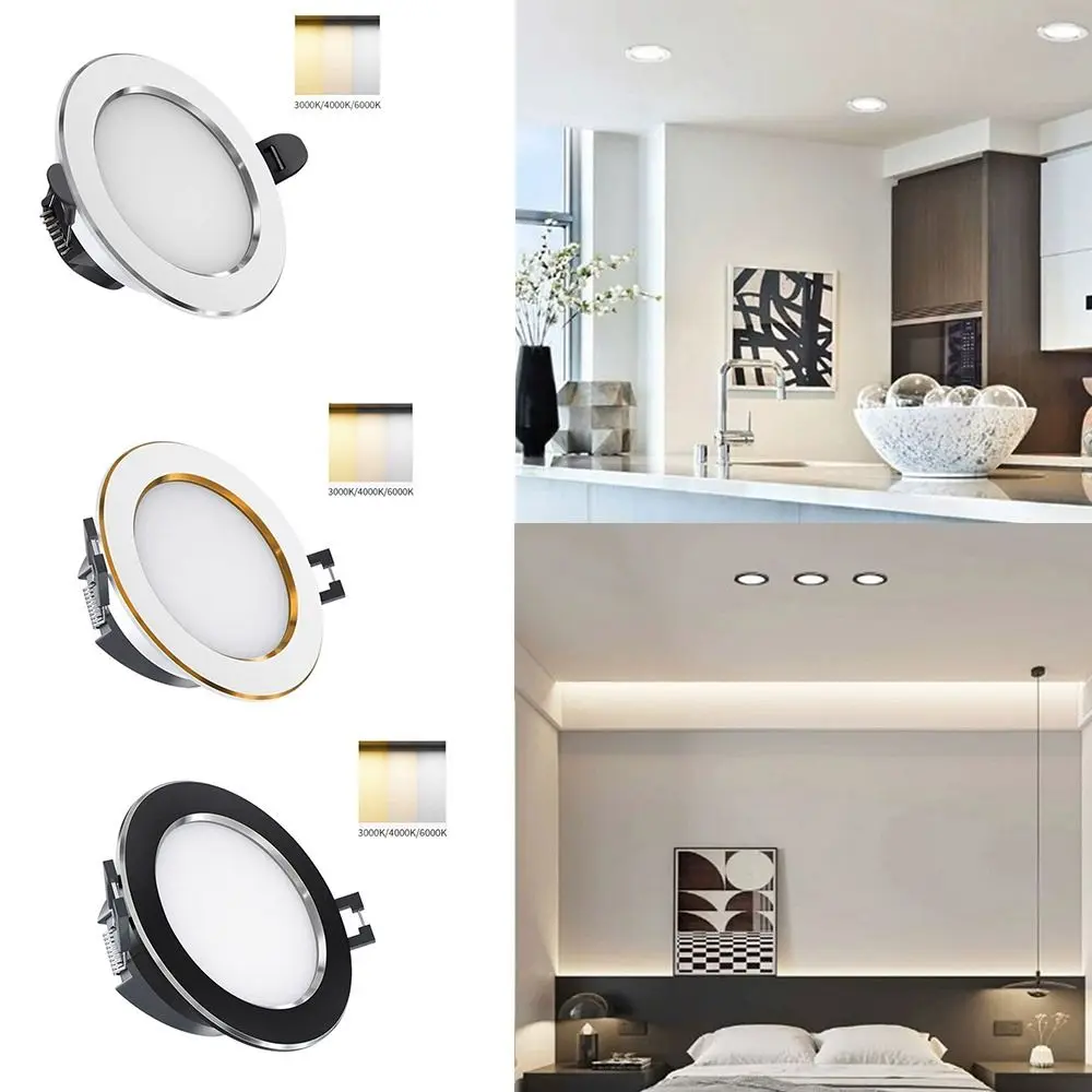 

Durable Recessed LED Downlight Spot Light Tricolor Dimmable Down Lights Anti Glare Energy Saving Ceiling Spot Lights Bedroom