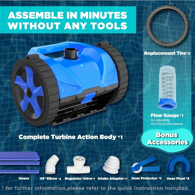 Pulitore automatico per piscina a turbina per piscina interrata di grandi dimensioni, aspirapolvere per piscina con ventosa (set base), blu, SC-PC-2w