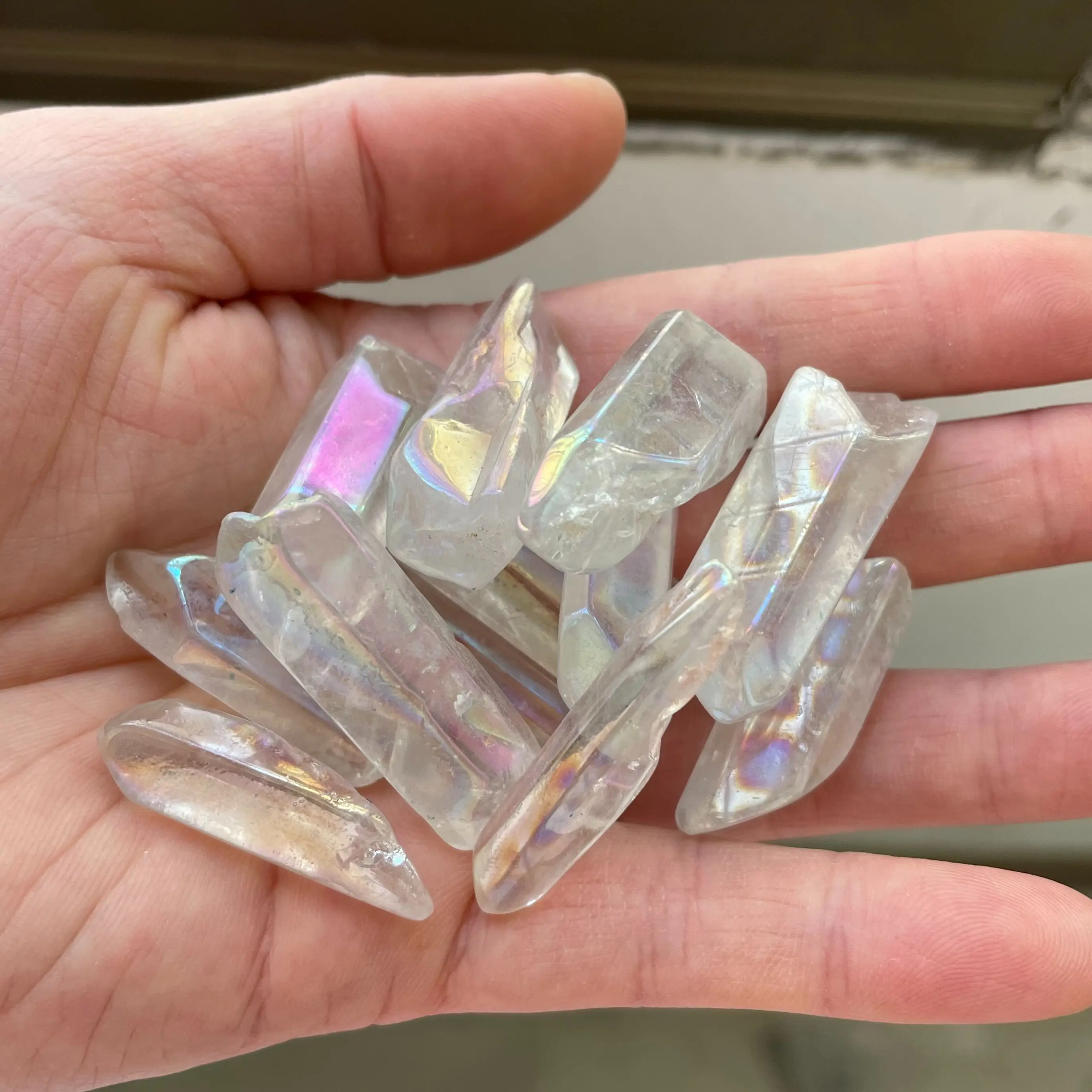 1000g Electroplated Aura Lemurian Rainbow Aura Lemurian Quartz Crystal Point Healing Stones Decor Natural Quartz Crystals