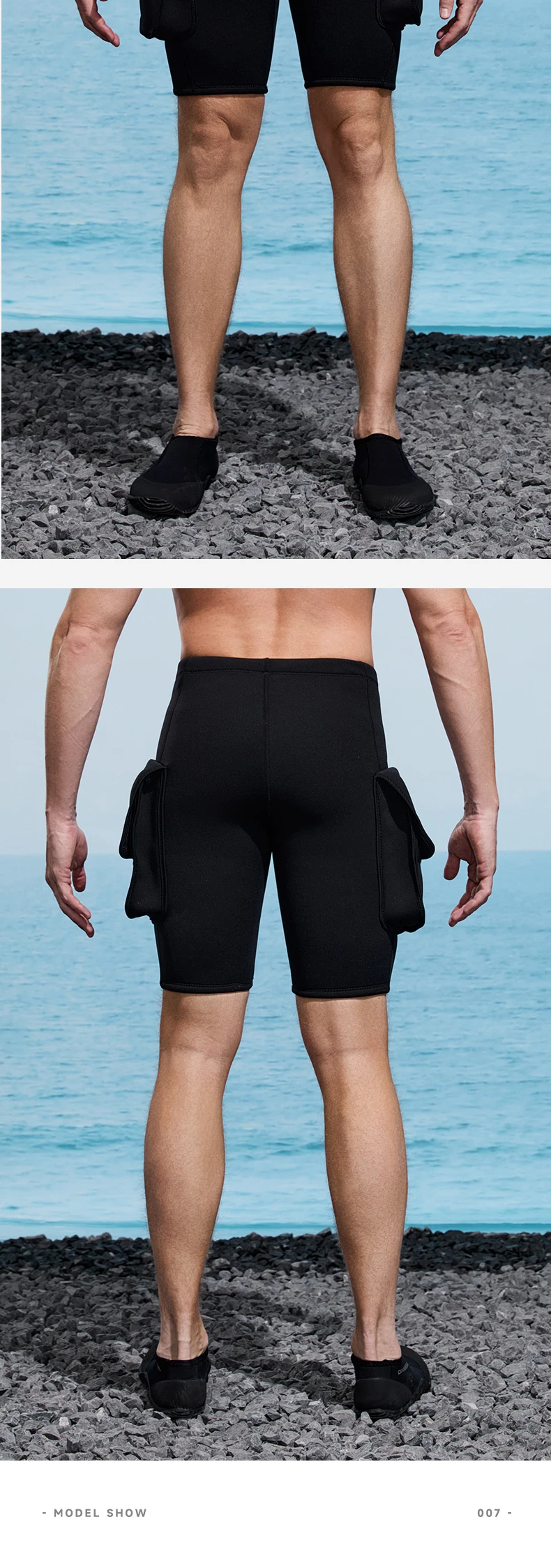 Herren-Neoprenanzug-Shorts, 3 mm Neopren-Tauchshorts mit Tasche, Surfhose für Wassersport, Schwimmen, Schnorcheln, Bootfahren, Tauchen – Detail 10