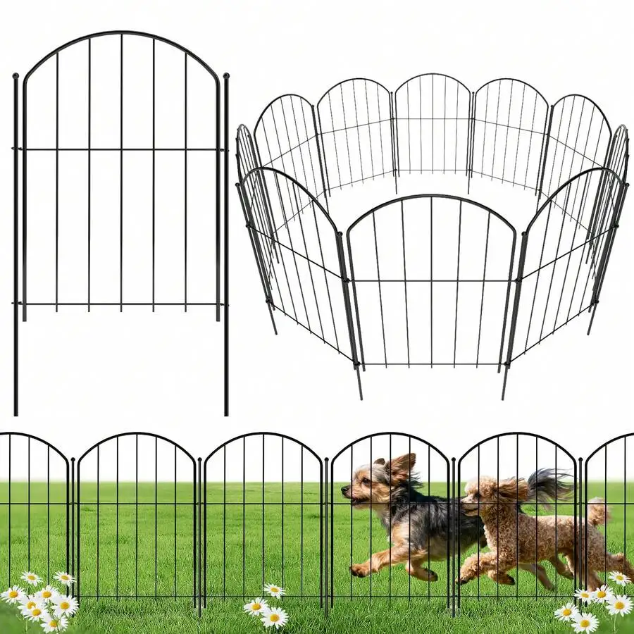 No Dig Garden Fence, 43cm X 3m Rustproof Metal Animal Barrier, 10 Pack Arched Decorative Border Panel For Dog, Flower Bed Edging, Yard Patio And Outdoor Garden Decor