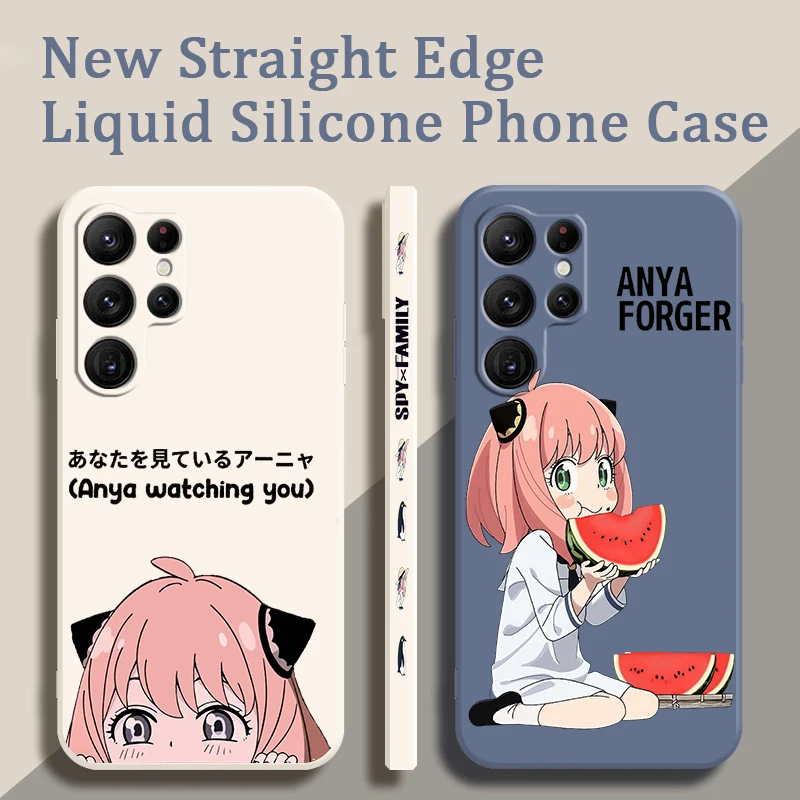 S-Spy G-Game Anya F-Forger Cartoon Liquid Left Rope For Samsung Galaxy S24 S23 S22 S21 S20 FE S10 Ultra Plus Lite 5G Cover