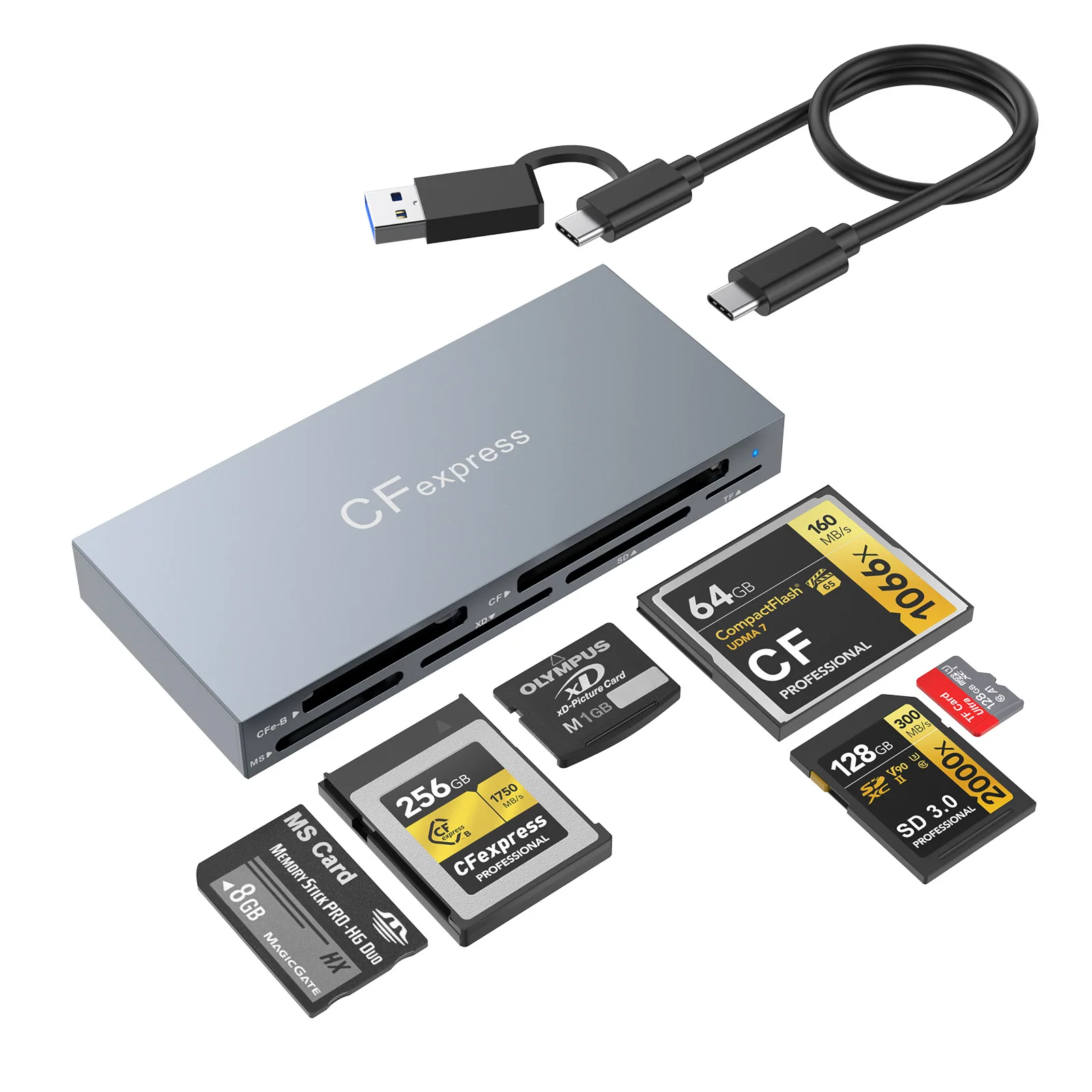 cfexpress-card-reader-10gbps-memory-stick-pro-duo-adapter-6-cards-simultaneously-read-usb-30-usb-c-for-cfast-cf-ms-sd-tf-xd